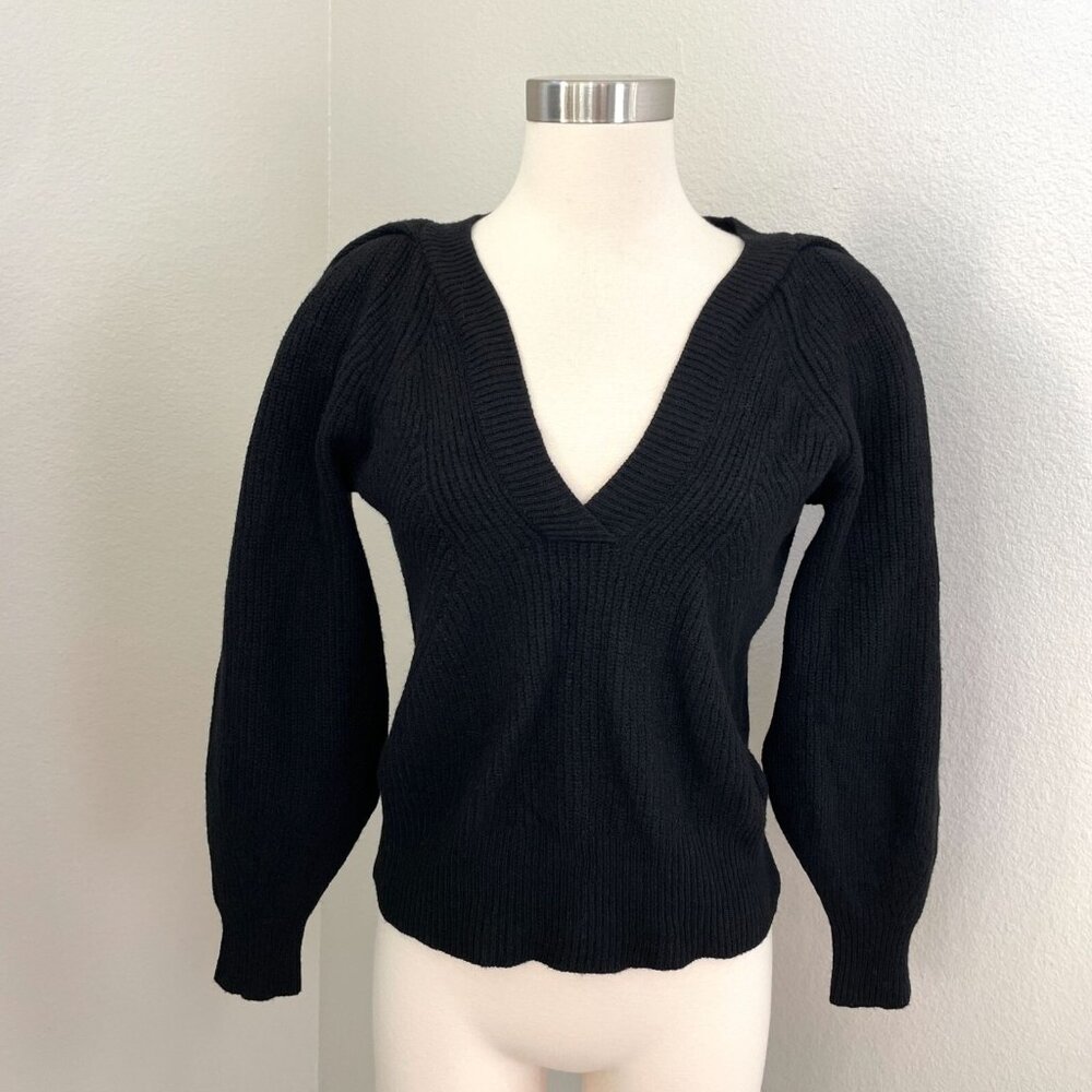 The Reset R Label‎ Womens XS Black 100% Wool Sweater Ribbed V Neck Chunky Knit